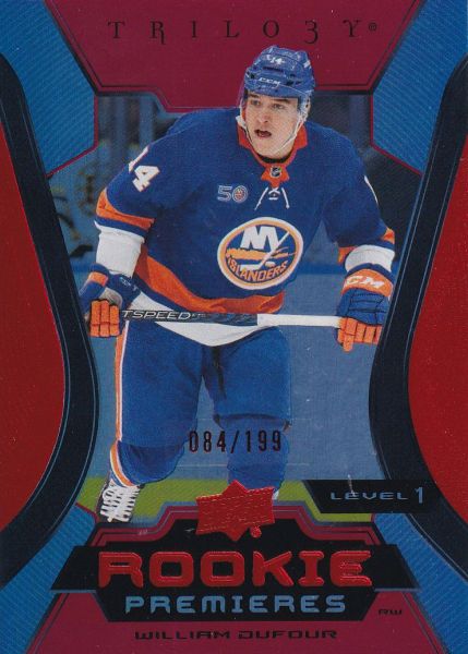 insert RC karta WILLIAM DUFOUR 23-24 Trilogy Common Rookie Premieres Red Level 1 /199